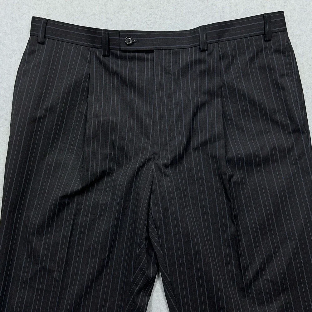 Van Huesen Dress Pants Men's 40x30 Black Striped Pleated Unhemmed Straight NWOT